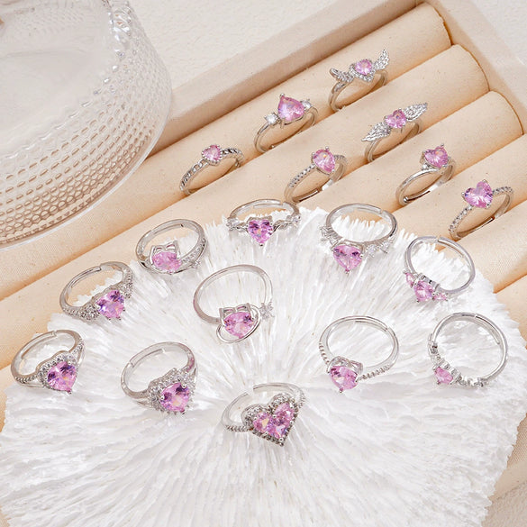 Women's Copper Heartshaped Ring Inlaid With Zircon Electroplated Light Luxury Style