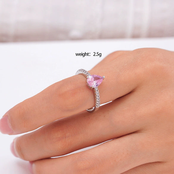 Women's Copper Heartshaped Ring Inlaid With Zircon Electroplated Light Luxury Style