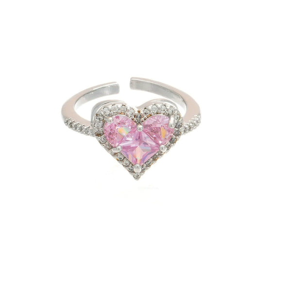 Women's Copper Heartshaped Ring Inlaid With Zircon Electroplated Light Luxury Style
