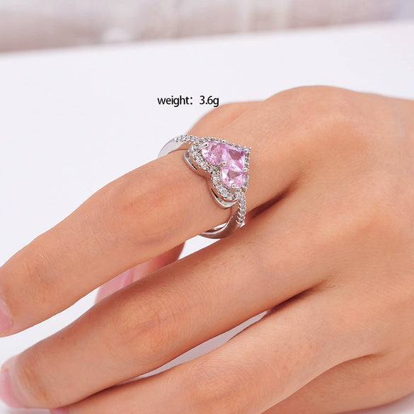 Women's Copper Heartshaped Ring Inlaid With Zircon Electroplated Light Luxury Style