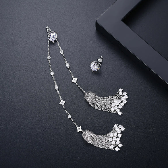 Women's Copper Heartshaped Tassel Earrings With Zircon Inlay And Electroplated Finish Long Fashion Jewelry Wholesale