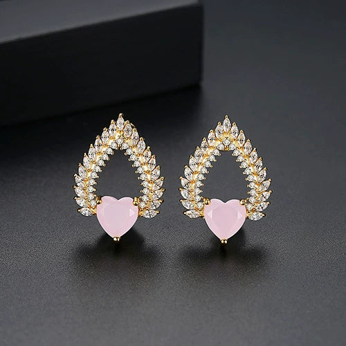 Women's Copper Heartshaped Zircon Drop Earrings With Electroplated Finish Fashion Jewelry Gift