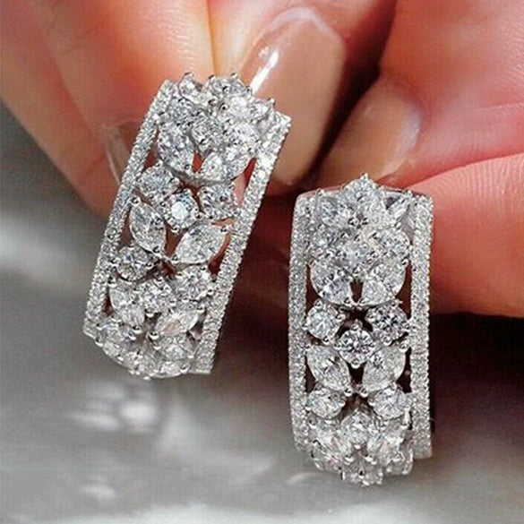 Women's Copper Hollow Carved Flower Zirconia Earrings
