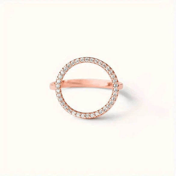 Women's Copper Hollow Round Geometric Microinlaid Zircon Casual Ring