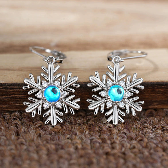 Women's Copper Imitation Moonstone Snowflake Flower Earrings For Christmas Festive Holiday Style