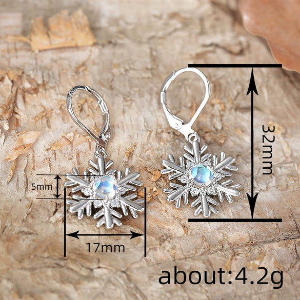 Women's Copper Imitation Moonstone Snowflake Flower Earrings For Christmas Festive Holiday Style