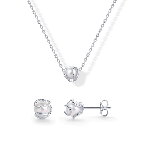 Women's Copper Imitation Pearl Geometric Necklace And Earrings Jewelry Set With Electroplated Finish Regular Chain Fashion Style
