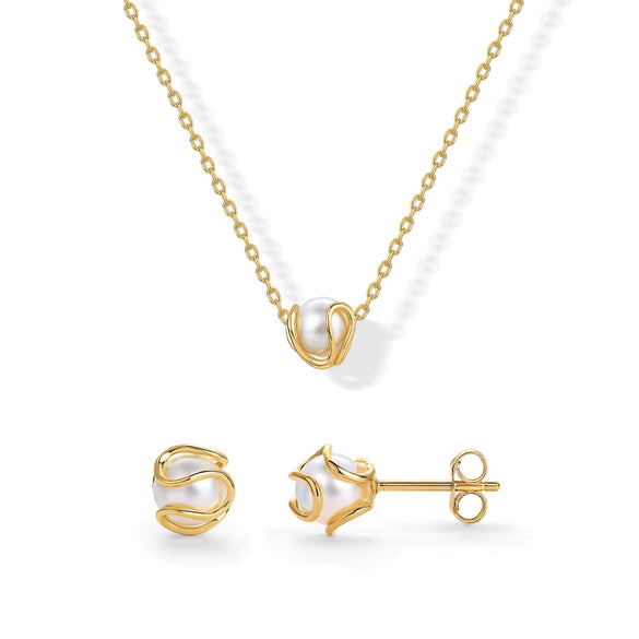 Women's Copper Imitation Pearl Geometric Necklace And Earrings Jewelry Set With Electroplated Finish Regular Chain Fashion Style