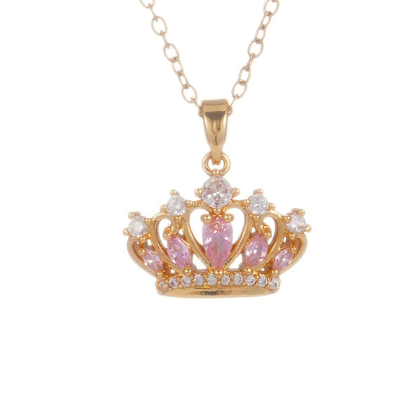 Women's Copper Inlaid Zircon Crown Pendant Necklace With Electroplating And O Chain