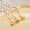 Women's Copper Inlaid Zircon Crown Pendant Necklace With Electroplating And O Chain