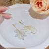 Women's Copper Inlaid Zircon Flower Petal Shell Tassel Earrings