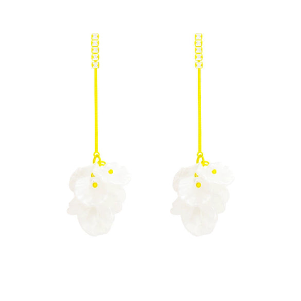 Women's Copper Inlaid Zircon Flower Petal Shell Tassel Earrings