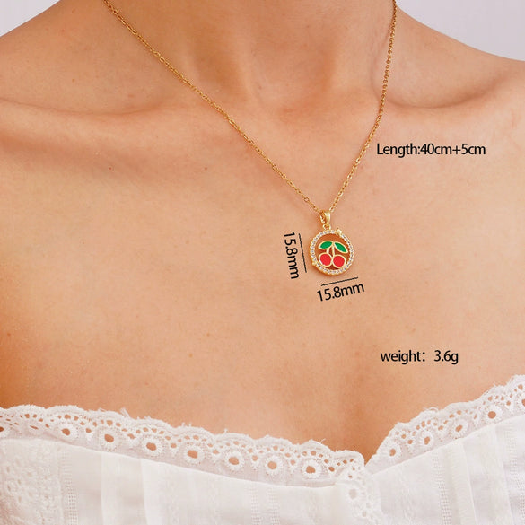 Women's Copper Inlaid Zircon Fruit Pendant Necklace Electroplated Light Luxury Style