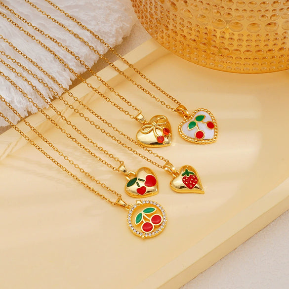 Women's Copper Inlaid Zircon Fruit Pendant Necklace Electroplated Light Luxury Style