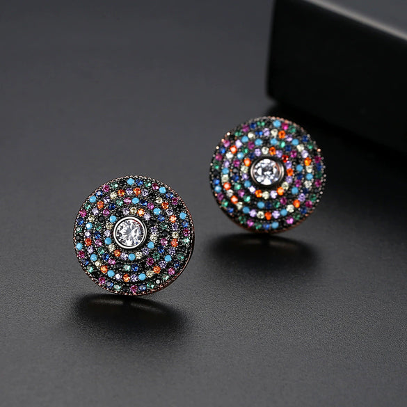 Women's Copper Inlaid Zircon Geometric Disc Earrings Retro Electroplated Fashion Jewelry