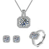 Women's Copper Inlaid Zircon Geometric Style Square Earrings Necklace Ring Three Piece Set