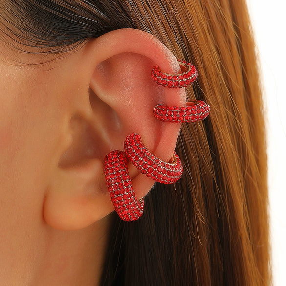 Women's Copper Inlaid Zircon Geometric Ushaped Cring Cshaped Ear Clips