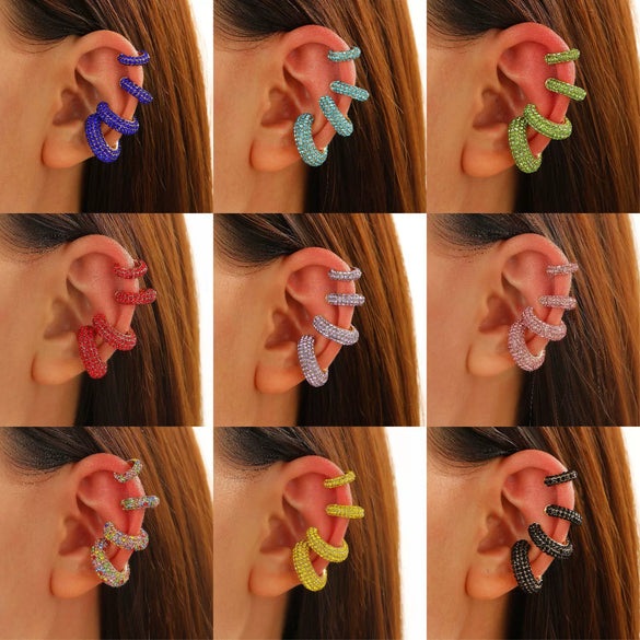 Women's Copper Inlaid Zircon Geometric Ushaped Cring Cshaped Ear Clips