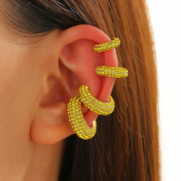 Women's Copper Inlaid Zircon Geometric Ushaped Cring Cshaped Ear Clips