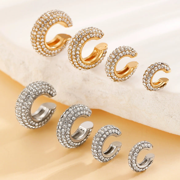 Women's Copper Inlaid Zircon Geometric Ushaped Cring Cshaped Ear Clips