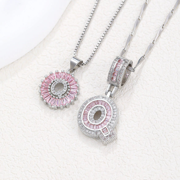 Women's Copper Inlaid Zircon Pendant Necklace With Geometric Pattern And Letter Shape Set With Diamonds
