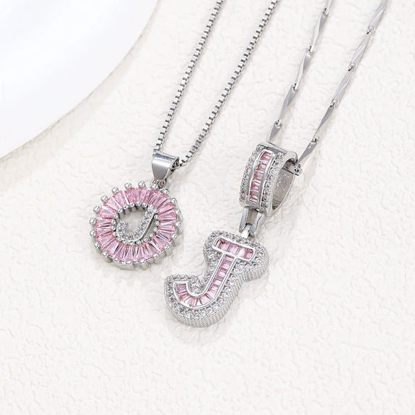 Women's Copper Inlaid Zircon Pendant Necklace With Geometric Pattern And Letter Shape Set With Diamonds