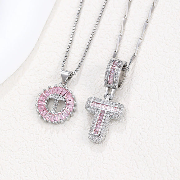 Women's Copper Inlaid Zircon Pendant Necklace With Geometric Pattern And Letter Shape Set With Diamonds