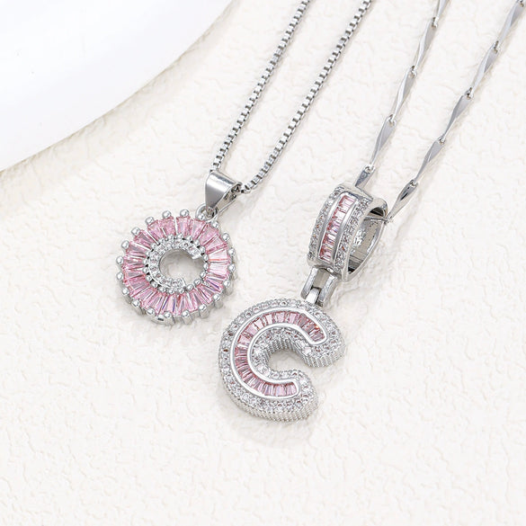 Women's Copper Inlaid Zircon Pendant Necklace With Geometric Pattern And Letter Shape Set With Diamonds