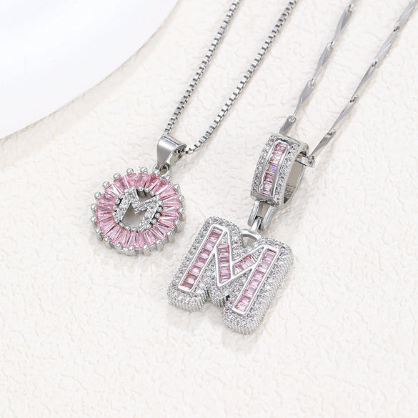 Women's Copper Inlaid Zircon Pendant Necklace With Geometric Pattern And Letter Shape Set With Diamonds