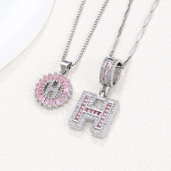 Women's Copper Inlaid Zircon Pendant Necklace With Geometric Pattern And Letter Shape Set With Diamonds