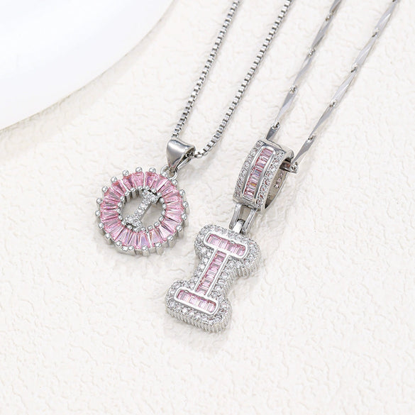 Women's Copper Inlaid Zircon Pendant Necklace With Geometric Pattern And Letter Shape Set With Diamonds