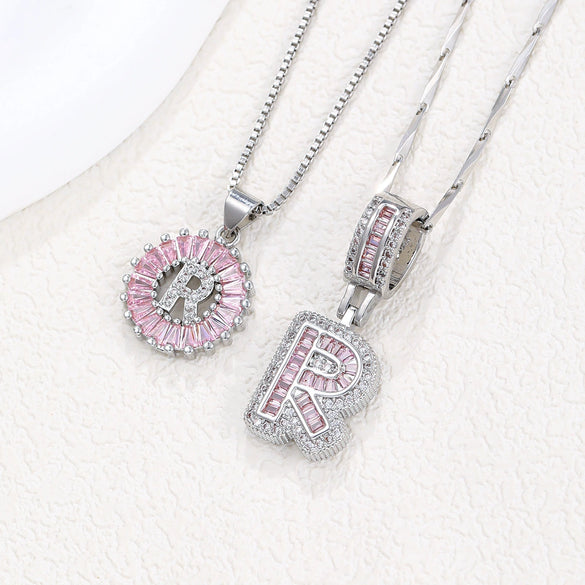 Women's Copper Inlaid Zircon Pendant Necklace With Geometric Pattern And Letter Shape Set With Diamonds