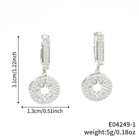 Women's Copper Inlaid Zircon Round Star Geometric Style Earrings