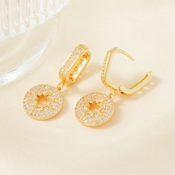 Women's Copper Inlaid Zircon Round Star Geometric Style Earrings