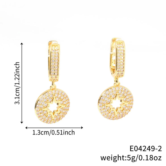 Women's Copper Inlaid Zircon Round Star Geometric Style Earrings