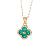 Women's Copper Jewelry Inlaid Zircon And Mixed Gemstone Fourleaf Clover Pendant With Geometric Pattern Electroplated O Chain Light Luxury Style
