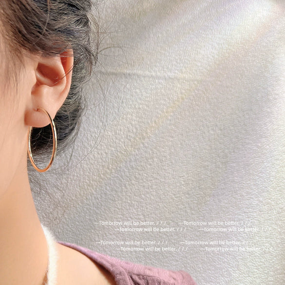 Women's Copper Large Round Hoop Earrings Simple Geometric Electroplated Statement Earrings