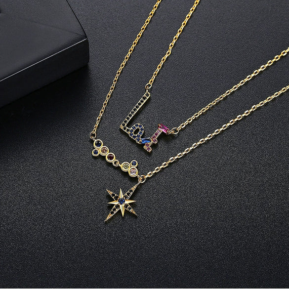 Women's Copper Layered Letter Pendant Necklace Elegant Fashion Collarbone Chain Jewelry