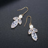 Women's Copper Leaf Fish Hook Earrings With Transparent Zircon And Pearl Accents Electroplated Fashion Jewelry