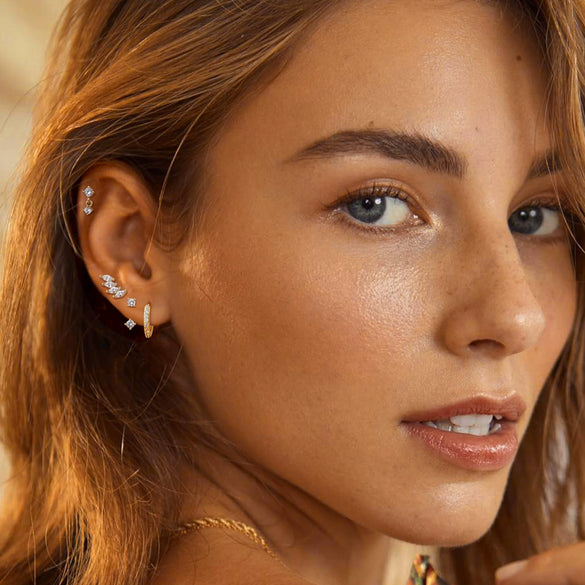Women's Copper Leaf Hoop Earrings With Zircon Inlay Geometric Shape Electroplated Fashion Jewelry