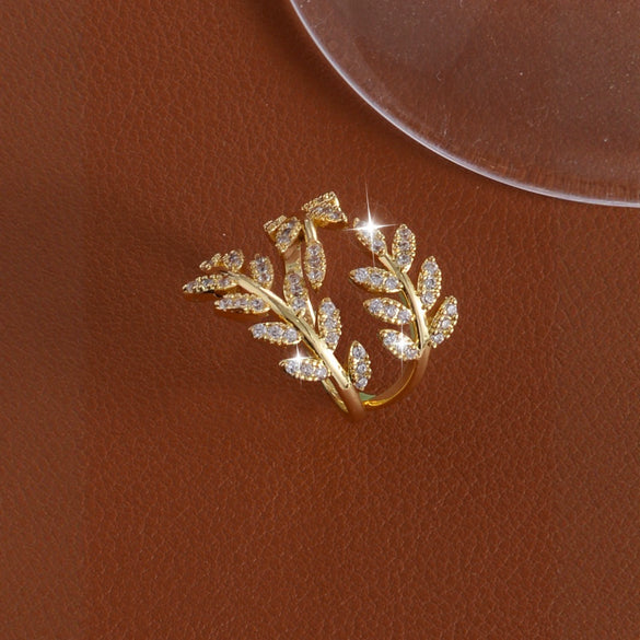 Women's Copper Leaf Ring With Adjustable Open Band Minimalist Geometric Design And Electroplated Finish