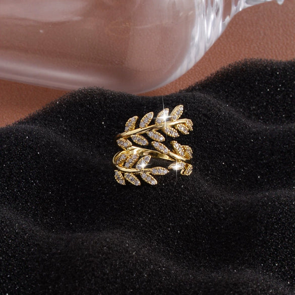 Women's Copper Leaf Ring With Adjustable Open Band Minimalist Geometric Design And Electroplated Finish