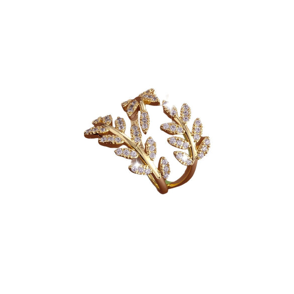 Women's Copper Leaf Ring With Adjustable Open Band Minimalist Geometric Design And Electroplated Finish
