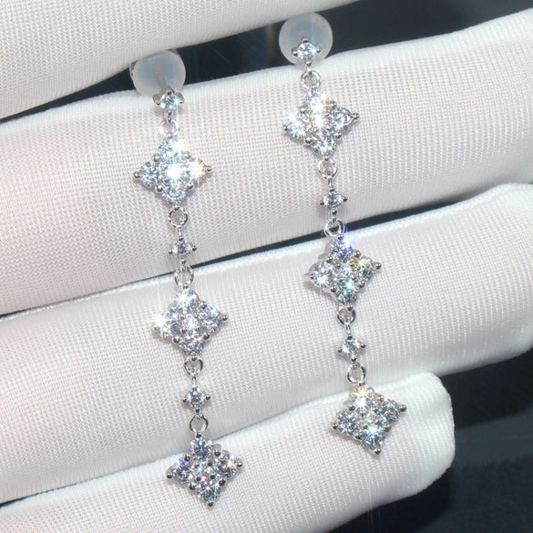 Women's Copper Long Earrings Inlaid Zircon Geometric Design