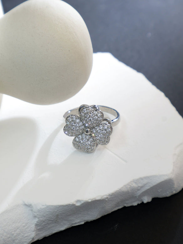 Women's Copper Lucky Fourleaf Clover Fashion Rotating Adjustable Light Luxury Ring Real Gold Plated Nonfading