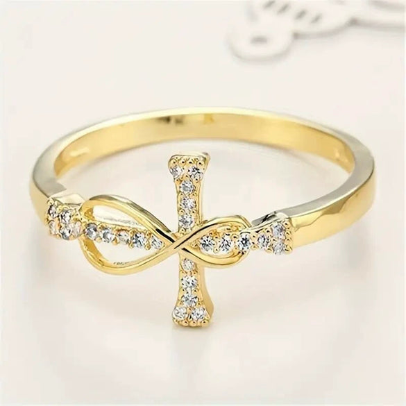 Women's Copper M?bius Ring With Zircon And Geometric Design