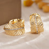 Women's Copper Metal Electroplated Geometric Heart Shape Leaves Zirconia Earrings