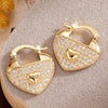 Women's Copper Metal Electroplated Geometric Heart Shape Leaves Zirconia Earrings
