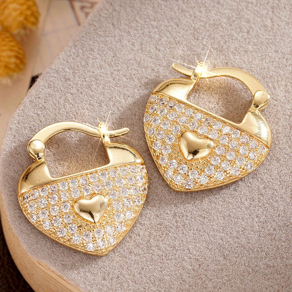 Women's Copper Metal Electroplated Geometric Heart Shape Leaves Zirconia Earrings