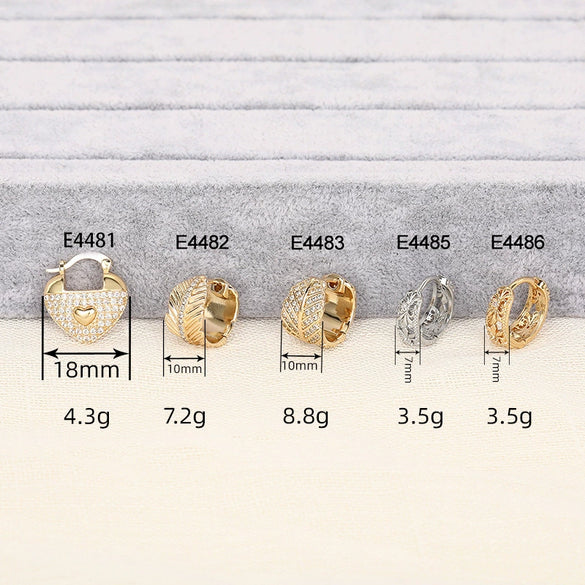 Women's Copper Metal Electroplated Geometric Heart Shape Leaves Zirconia Earrings